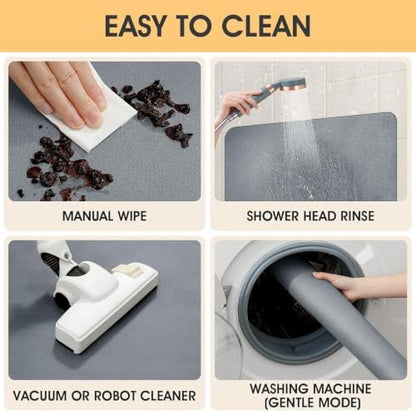ACCUMTEK Non Slip Bath Mat, Thin Bathroom Rugs Fit Under Door, Quick Dry Bath Mats, Machine Washable Bath Rugs for Bathroom, Bathtub & Kitchen, Bathtub & Kitchen, Grey/Solid/3 Piece