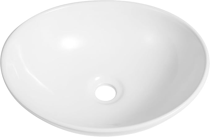 JONATHAN Y Cascade 16" x 13.5" Oval Ceramic Vessel Bathroom Sink, White | Above Counter Installation, Glossy Finish, Modern Minimalist Style, 5.75" Height, 1.75" Drain Hole