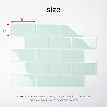 Light Green Glass Subway Tile, Glass for Bathroom Kitchen Shower Backsplash Wall, 3 x 6 Inches, 4 Sq.Ft.