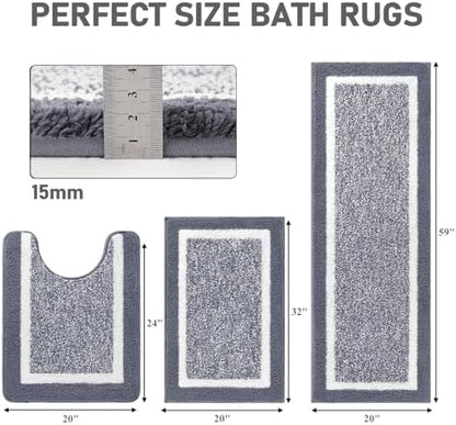 Pauwer Bathroom Rug Sets 3 Piece, Non Slip Washable Bath Mat, Dark Grey