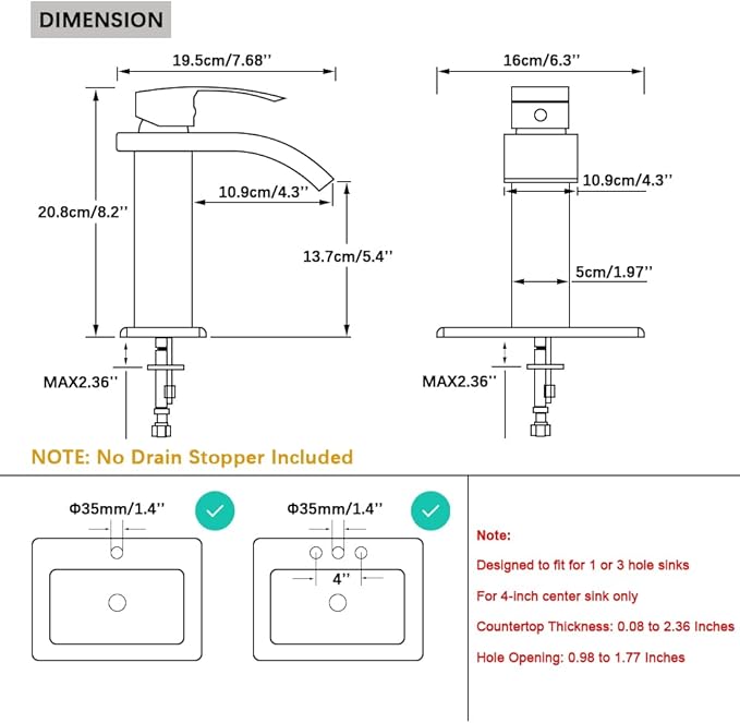 LED Bathroom Sink Faucet, Brushed Nickel Waterfall Single Hole Handle Vanity Faucets for Sinks 1 Hole with Metal Pop Up Drain and 2 Water Supply Lines, Wide Glass Spout