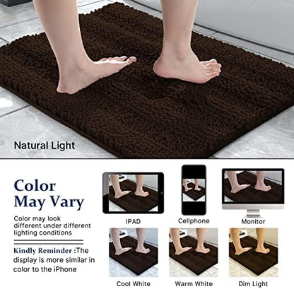 Yimobra Bathroom Rug Mat 36 x 24, Non Slip and Super Absorbent Bath Mat,Machine Washable Quick Dry,Ultra Plush Chenille Shower Rugs for Bathroom Floor Sink Tub and Shower Outside,Brown