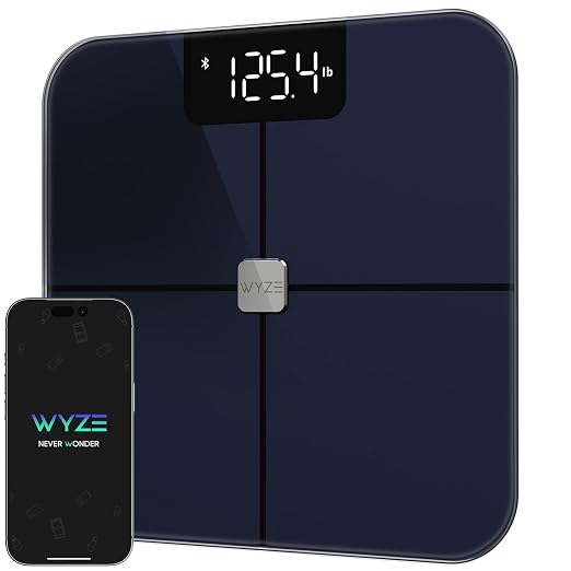 Wyze Smart Bathroom Scale & Body Analyzer, Bluetooth, 400 lbs, Black | Tracks 12 metrics, Crisp LED Display, Sync with Fitness Apps, Heart Rate Tracking, Auto-Recognition & Sharing