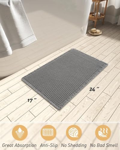 Upgraded Waffle Bath Mat Ultra Absorbent Non Slip Bathroom Mat, 17" x 24"