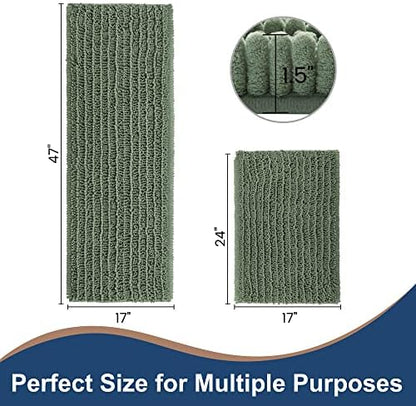 Luxury Chenille Sage Green Bathroom Rugs Sets 2 Piece, Thickened Hot Melt Rubber Bottom Bath Mats for Bathroom Non Slip,Bath Rugs Quick Dry Machine Washable for Shower Mat (47"x17"+17"x24")