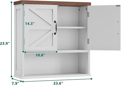 Smuxee Farmhouse Bathroom Cabinet Wall Mounted, White Medicine Cabinet with Adjustable Shelf, Bathroom Cabinet for Living Room, Laundry Room