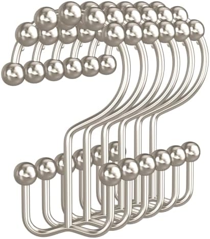 Bathway Shower Curtain Hooks Nickel Shower Curtain Rings, 12 Pcs Double Hook Shower Curtain Hooks Rings Shower Curtain Hangers Rust Proof, Metal Shower Hooks for Bathroom Shower Curtain Rod