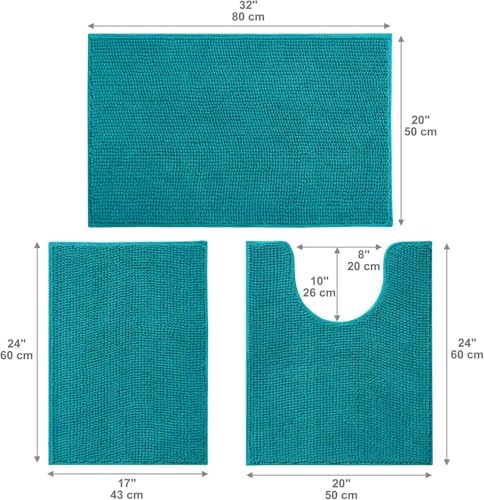 Urvoix Bathroom Rugs Sets 3 Piece, Chenille Non-Slip Bath Rug Set