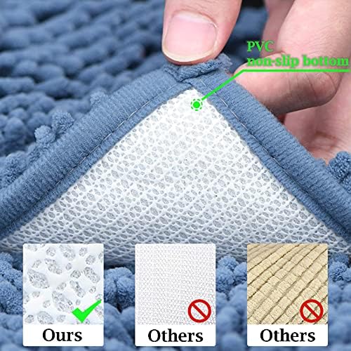 RUN HELIX Bathroom Rug Set 2 Pieces Non-Slip, Chenille Toilet Rugs, Absorbent Plush Shaggy Bath Mat Set for Bathroom, Bedroom, Kitchen, Deep Blue, 20"x32" & 16"x24"