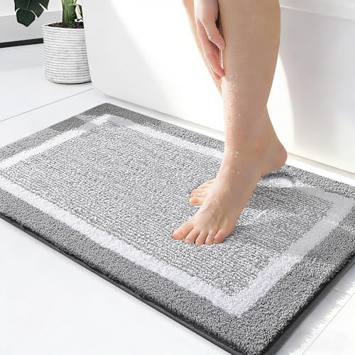 OLANLY Small Bathroom Rugs 24x16, Soft Absorbent Microfiber Bath Rugs, Grey