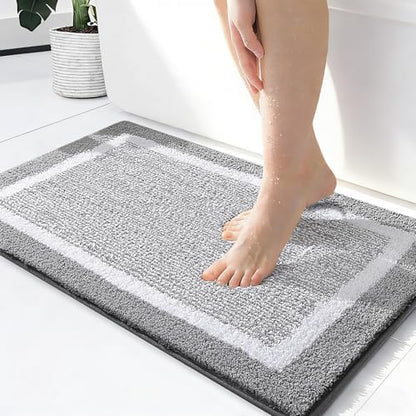 OLANLY Small Bathroom Rugs 24x16, Soft Absorbent Microfiber Bath Rugs, Grey