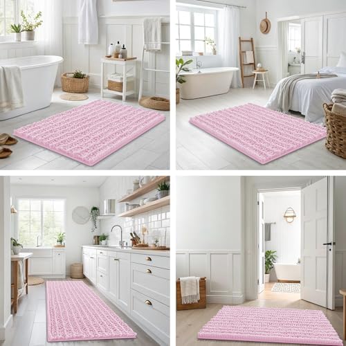 Smiry Bathroom Rugs 34X21, Extra Soft Rubber Backing Chenille Bath Mats