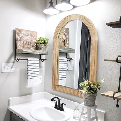LOSOUR 2 Pack Arched Mirror, Farmhouse Decor Solid Wood Frame Bathroom Mirrors, Vintage Mirror for Bathroom, Living Room,Bedroom, Entryway, Hallway,Foyer (Brown, 2 Pack-36" x 24")