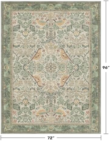 Hazo Haus Washable 6x8 Area Rug for Living Room - Sage Floral Nature Area Rugs for Bedroom, Dining Room Kitchen Table Rug for Under Table, Office, Stain Resistant Non-Slip - Sage Green