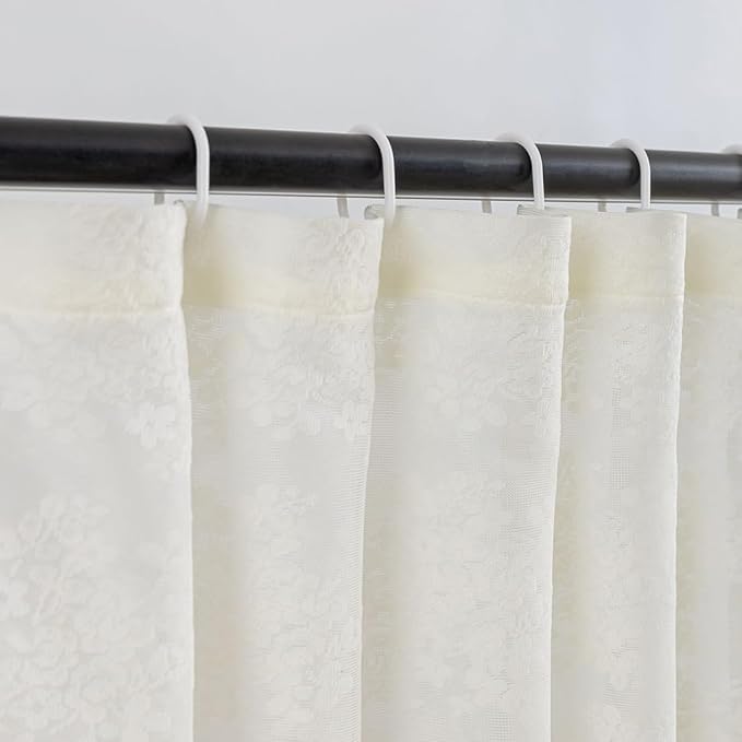TUDECO Ivory Lace Shower Curtain with Valance, 72 x 72, Vintage Style, | Sheer Floral, Antique Bathroom Decor, Scalloped Bottom, Soft Light Filtering, Gentle Privacy, Reinforced Holes