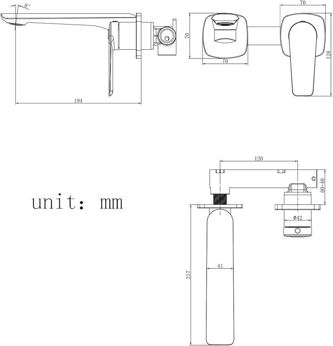 BiaoTeng Concealed Faucet for Bathroom Sink Wall Mount Hot and Cold Faucets for Bathroom Sinks Single Handle Brass Grey