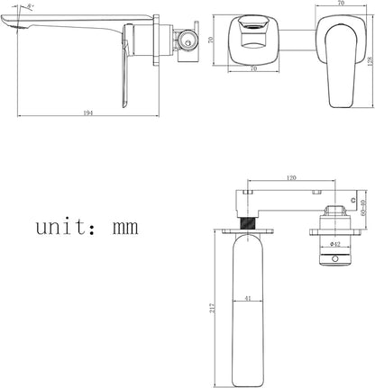 BiaoTeng Concealed Faucet for Bathroom Sink Wall Mount Hot and Cold Faucets for Bathroom Sinks Single Handle Brass Grey