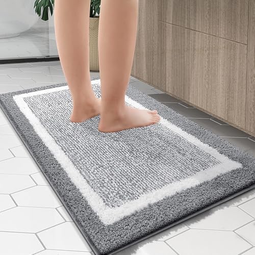 OLANLY Large Bathroom Rugs 40x32, Soft Absorbent Microfiber Bath Rugs, Grey