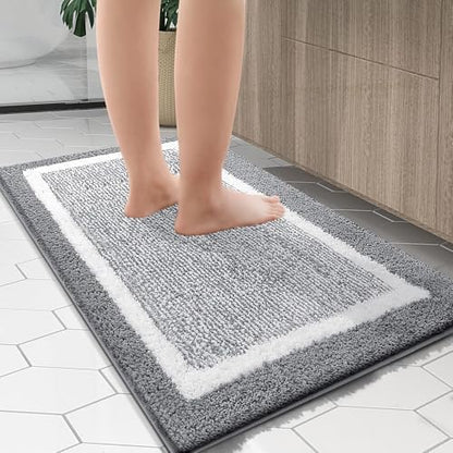 OLANLY Large Bathroom Rugs 40x24, Soft Absorbent Microfiber Bath Rugs, Grey