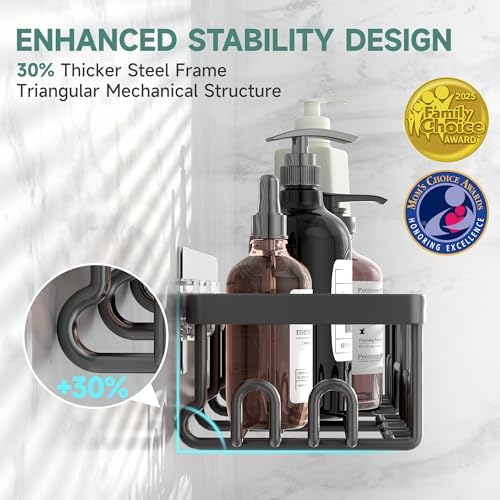 Veken Shower Caddy 3-Pack, Advanced Rustproof Design, No Drilling Adhesive Shelves, Rack with Soap Holder, Large Capacity Bathroom Organizers and Storage, Wall-Mounted Kitchen & Home Decor, Black