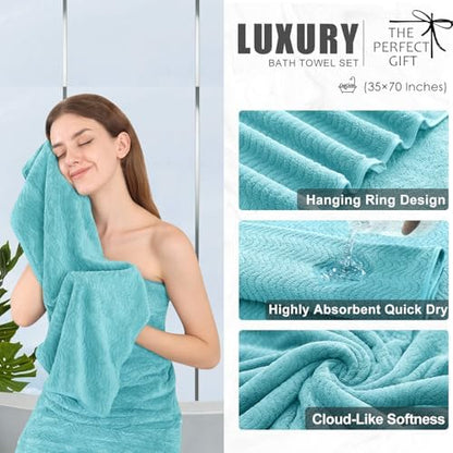 4 Piece Extra Large Bath Towel 35"x70" Oversized Bath Sheet Bath Towel Set for Bathroom Ultra Soft Cozy Highly Absorbent Quick Dry Bathroom Towel for Spa Gym Hotel,Shower Towel for Daily Use,Aqua Teal