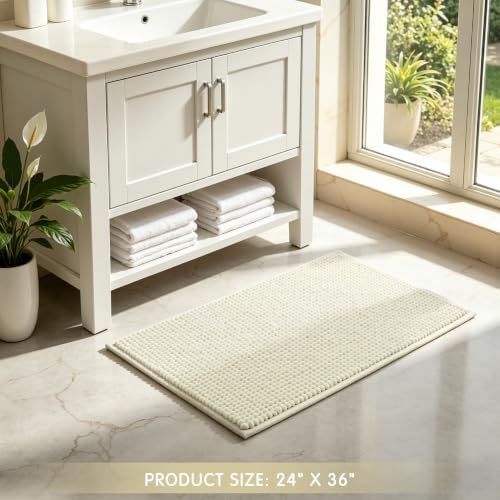 SUBRTEX Bathroom Rugs, 24" x 36" Chenille Bath Rug Soft Short Plush Bath Mat Soft Shower Mat Water Absorbent Shower Mat Quick Dry Machine Washable, Cream White
