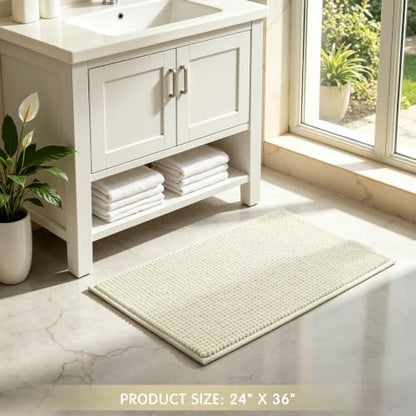 SUBRTEX Bathroom Rugs, 24" x 36" Chenille Bath Rug Soft Short Plush Bath Mat Soft Shower Mat Water Absorbent Shower Mat Quick Dry Machine Washable, Cream White