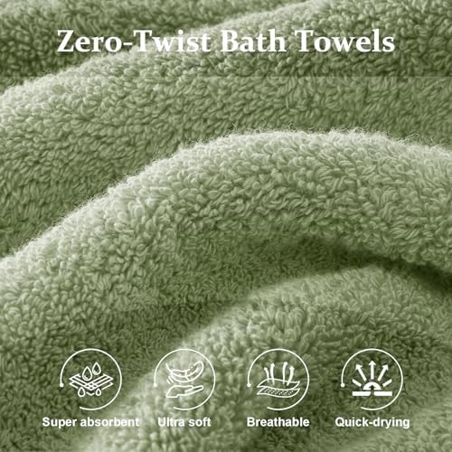 COZYART Luxury Bath Towels 4 PCS, 27x54 650 GSM Turkish Cotton, Sage Green