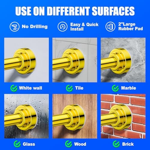 Ausemku Shower Curtain Rod - 32-68 Inch Rustproof Tension Rod, Non-Slip Spring Design, No Drilling Adjustable Curtain Rod for Bathroom, Kitchen, and Closet（Gold）