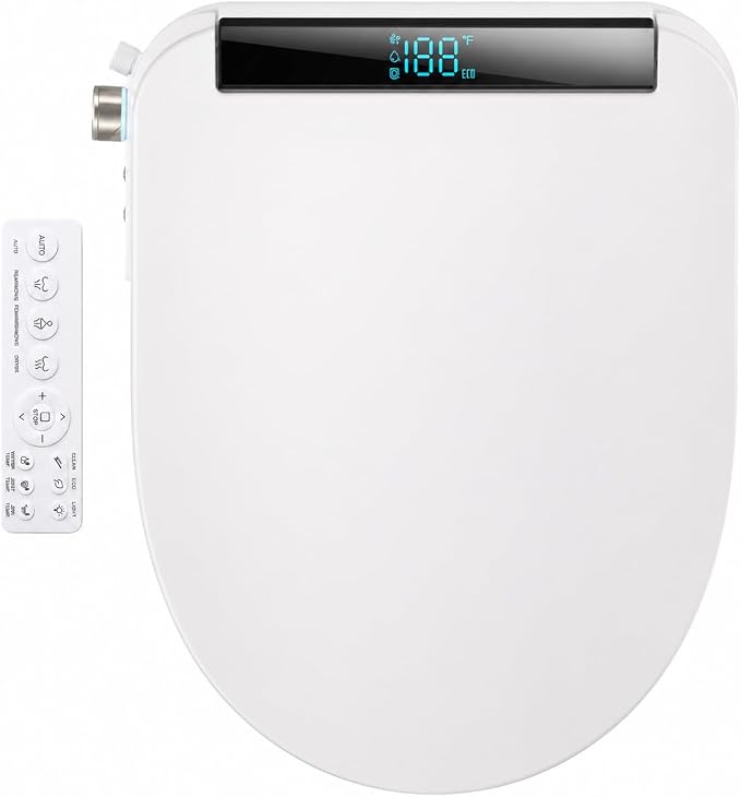 GAICOM Electric Bidet Toilet Seat Heated Seat Fits Round & Elongated | Instant Warm Water, Warm Air Dryer, Remote & Side Knob Control, Self-Cleaning Nozzle, LED Display, Night Light