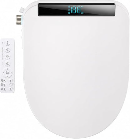 GAICOM Electric Bidet Toilet Seat Heated Seat Fits Round & Elongated | Instant Warm Water, Warm Air Dryer, Remote & Side Knob Control, Self-Cleaning Nozzle, LED Display, Night Light