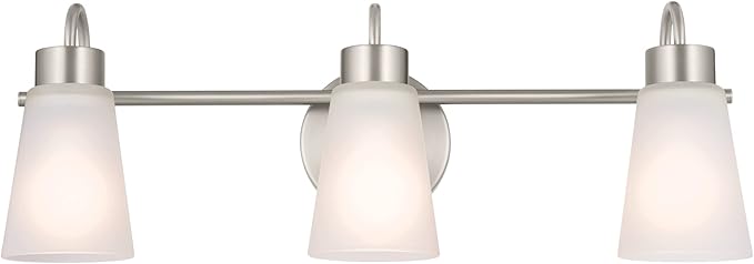 Kichler Erma 3-Light Bathroom Vanity Light Fixture with Clear Satin Etched Glass, Updated Traditional Wall Light in Brushed Nickel, (23" x 8.5")