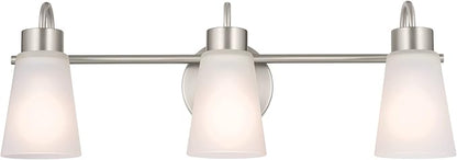 Kichler Erma 3-Light Bathroom Vanity Light Fixture with Clear Satin Etched Glass, Updated Traditional Wall Light in Brushed Nickel, (23" x 8.5")