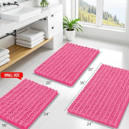 Smiry Bathroom Rugs 24X16, Extra Soft Rubber Backing Chenille Bath Mats