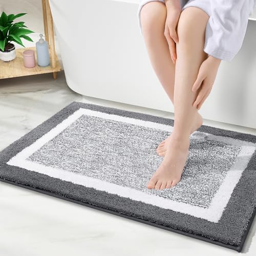 OLANLY Bathroom Rugs 36x24, Soft Absorbent Microfiber Bath Rugs, Dark Grey