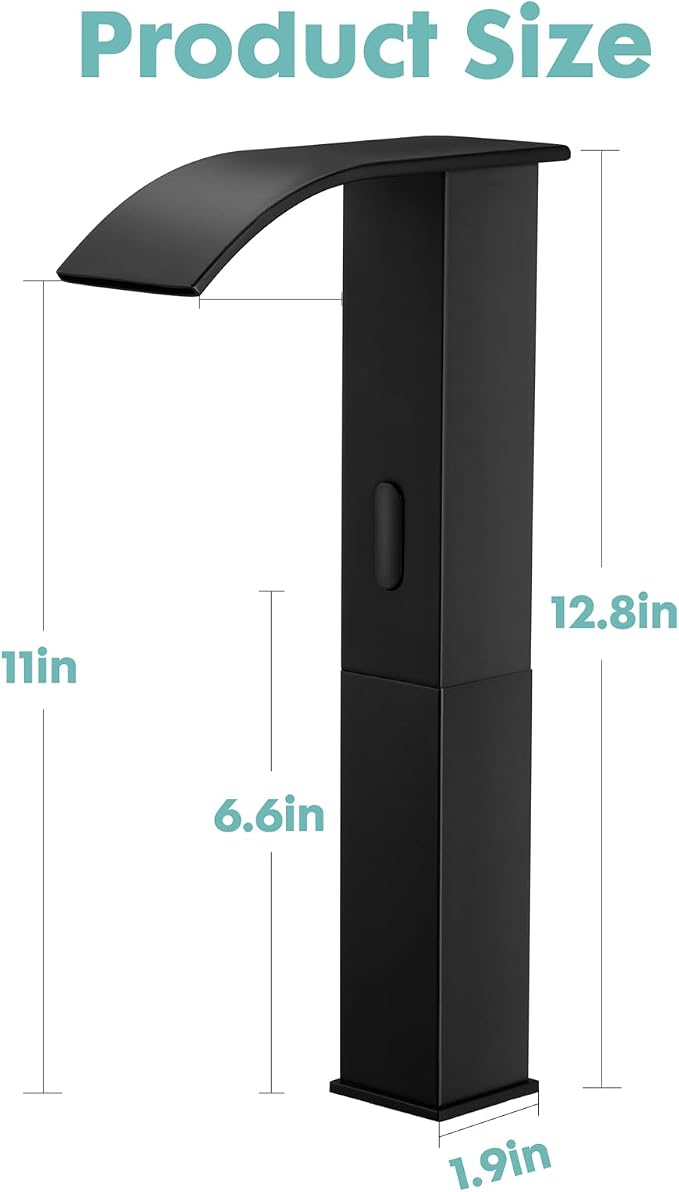 Touchless Bathroom Sink Faucets for 1 Hole, Hands-Free Automatic Motion Sensor Faucets with Tall Body,Black Waterfall Sink Faucets for Bathroom (Tall Body, Black)