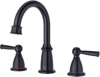 CREA Black Bathroom Faucet 3 Hole,2 Handles 8 Inch Widespread Bathroom Faucets with Drain for Sink Overflow,3 Pieces Matte Black Faucet for Bathroom Vanity RV Basin Tap(cPUC Supply Line)