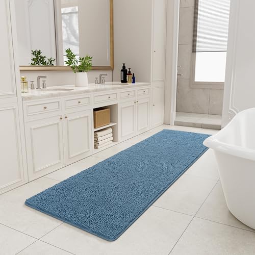 LOCHAS Luxury Bathroom Rug Shaggy Bath Mat 24 x 80 Inch, Denim Blue