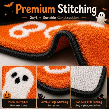 Orange Ghost Halloween Bathroom Rug, Fun U-Shaped Toilet Rug