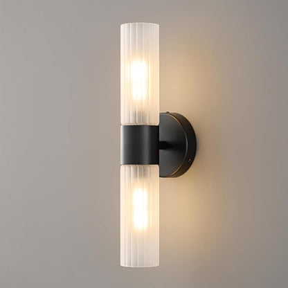 Bathroom Light Fixtures 2-Light, Modern Vanity Light for Bathroom, Wall Sconce with Frosted Glass Rods Shades, Hardwired Wall Light Fixtures for Living Room Bedroom Hallway (Black)