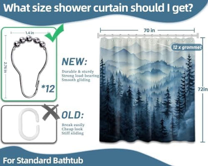 Navy Blue Forest Shower Curtain, 72x72 in, Mountain Rustic Pine Tree