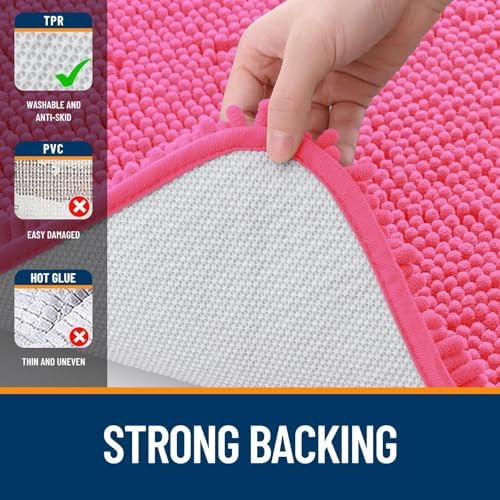 OLANLY Chenille Bathroom Rugs Mats Sets 2 Piece, 36"x24"+30"x20", Hot Pink