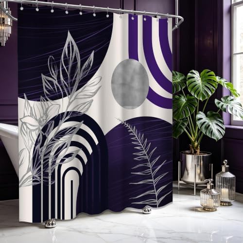 Dark Purple and Grey Extra Long Shower Curtain, Tall 72X96 in