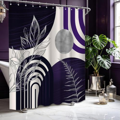Dark Purple and Grey Extra Long Shower Curtain, Tall 72X96 in