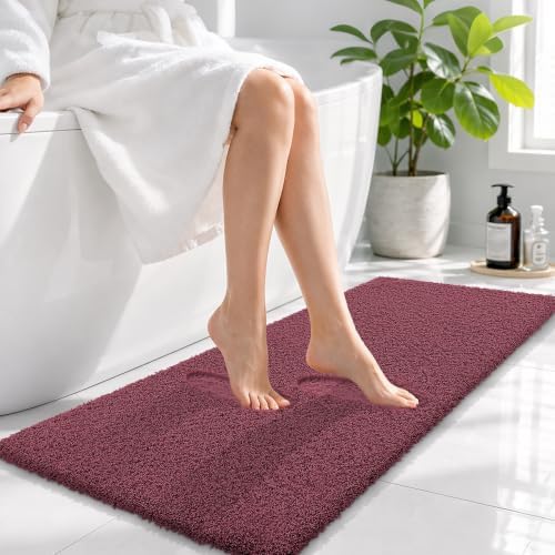 OLANLY Microfiber Bathroom Runner Rugs 47x17, Ultra Soft Bath Mat, Burgundy