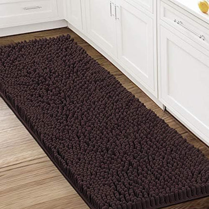 H.VERSAILTEX Bathroom Rugs Bath Mat Bath Rugs Bath Mats for Bathroom Non Slip Extra Soft Chenille Bath Rug Fulffy Shag, Indoor Rug Runner Carpet for Entry Living Room (Chocolate, Large 59" x 20")