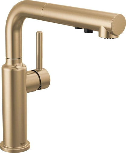 Delta Daneri Brushed Gold Kitchen Faucet with Pull-Out Sprayer, Modern Single Hole Kitchen Sink, Single Handle, Champagne Bronze 16879-CZ-DST