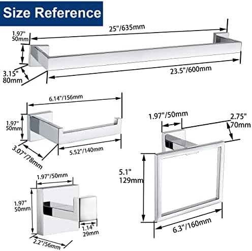 10 Pieces Bathroom Hardware Accessories Set Polished Chrome,24 Inch Bathroom Towel Rack Set SUS304 Stainless Steel, Square Bath Towel bar Set Heavy Duty, Wall Mounted