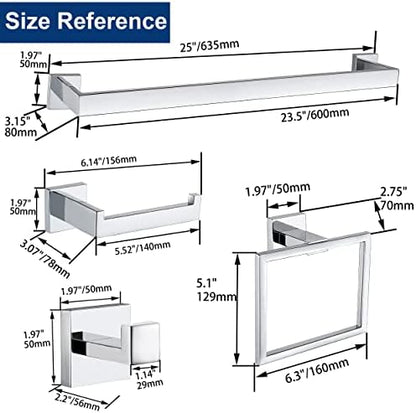 10 Pieces Bathroom Hardware Accessories Set Polished Chrome,24 Inch Bathroom Towel Rack Set SUS304 Stainless Steel, Square Bath Towel bar Set Heavy Duty, Wall Mounted