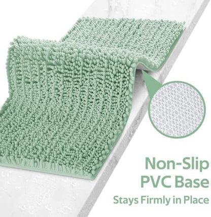 Upgrade Luxury 2 Piece Sage Green Toilet Bathroom Rug Mat U Shape 24"x20"+48"x20", Ultra Soft Thick Absorbent Bath Mats, Non Slip Chenille Toilet Mat for Bathroom, Bedroom, Kitchen, Shower, Tub
